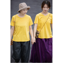 An old original Charver hand yellow long suede silk light cotton light cotton light and simple classic 100 lap short sleeve T-shirt 2905-10-11