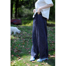 One old original with three seasons deep blue tannic linen half tightness waist loose straight cylinder casual jeans 4473