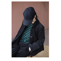 One old original winter black thin corduroy small suit collar single row dark button loose down blazer jacket 2524