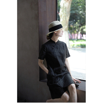 One old original linen potato hornshen dyed fragrant cloud yarn black curry vertical collar oblique placket medium modified cheongsam 5398