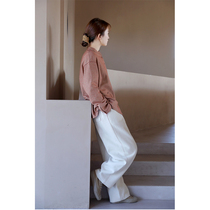 An old original winter white purple cotton wool AB double-layered needle loom elastic waist warm and loose radish pants 5446-1