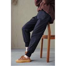 An old original black enzyme washed wool soft cotton cloth tightness waist clip cotton warm sports bunches cotton pants 4664