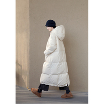 An old original with winter style ultra-thick solid ash powder white two sides wearing even hat waist pumping rope warm and long down clothes 5472-1