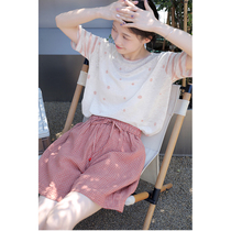 One old original 2021 summer leather powder grid pure linen elastic waist drawstring loose casual shorts 2605-2