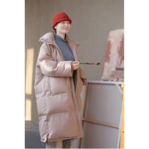 One old original winter floating powder cotton brocade light fabric hooded collar long warm down jacket 4425