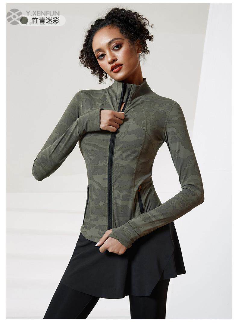 Запуск куртки 秋冬新款健身外套女裸感迷彩跑步运动修身训练服普拉提瑜伽服上衣