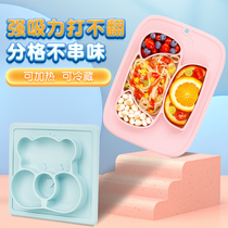  Baby dinner plate Baby childrens suction cup auxiliary food bowl spoon tableware set Silicone anti-fall grid plate eating tool artifact