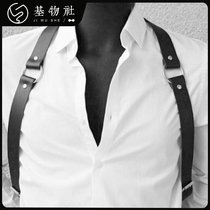 GAY mens gay shoulder strap black imitation patent leather PU one-piece sling dance thin hollow chest strap adjustable