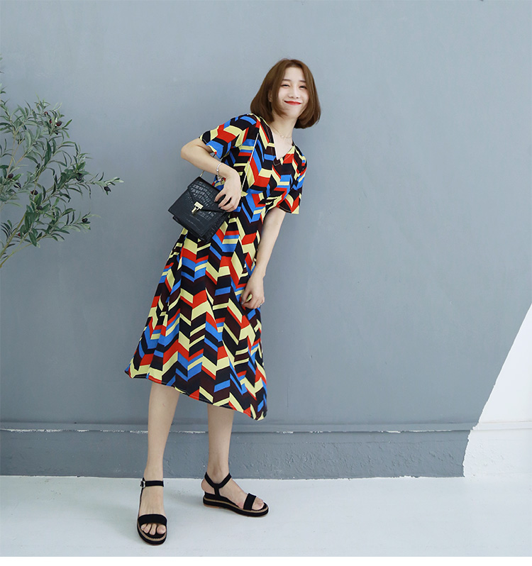 Đặc biệt cung cấp [Bop xã] Dress Edition - Joe bị mất phong cách retro niềm vui lễ hội miễn phí hình học màu váy body đẹp