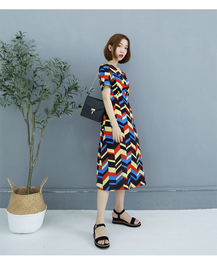 Đặc biệt cung cấp [Bop xã] Dress Edition - Joe bị mất phong cách retro niềm vui lễ hội miễn phí hình học màu váy body đẹp