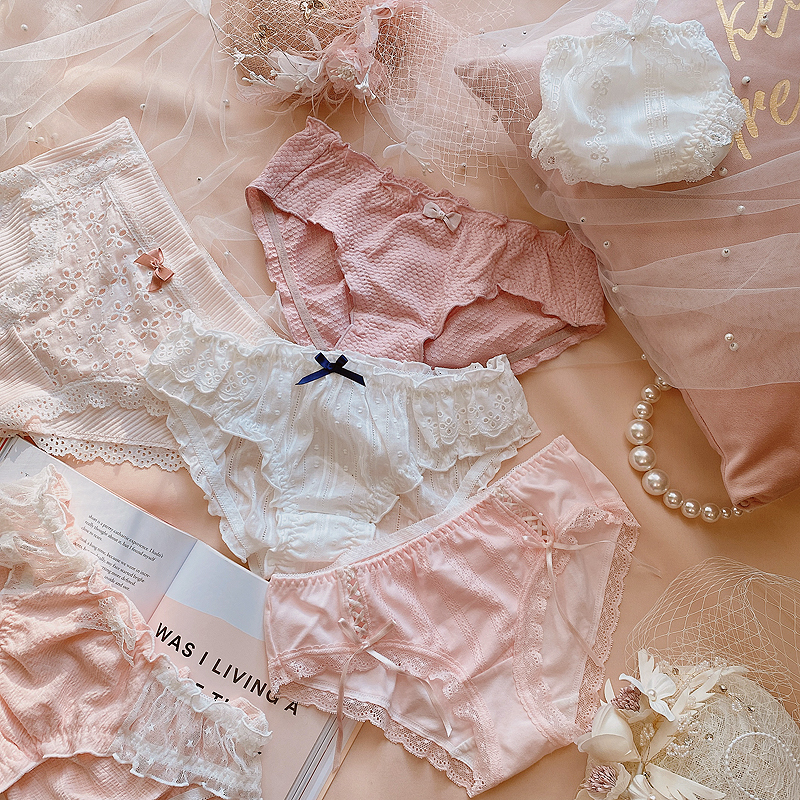 Lady Underwear Day Ensemble Young Girl Silk Ribbon Pure Cotton Briefs Female Sweet Jane About Sexy Breathable Shorts Triangle Pants New