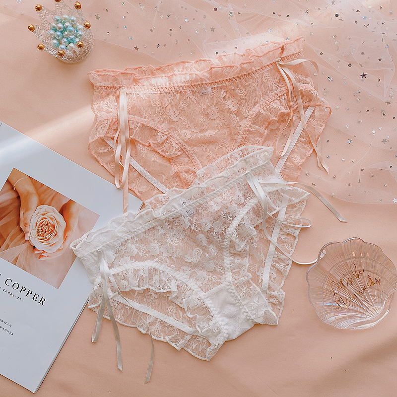 New teenage girl's underpants lace mid-waist ribbon minimalist sweet and sexy female underpants Temptation Shorts Day Ensemble