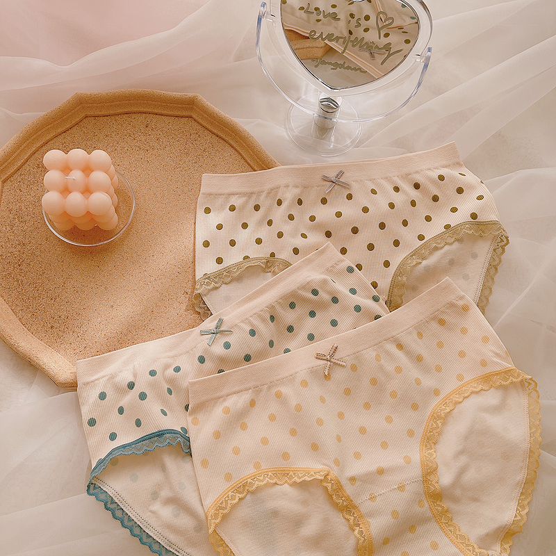 Yang Ton Japanese simple high-waisted underwear thread modal one piece seamless cream polka dot cute girl