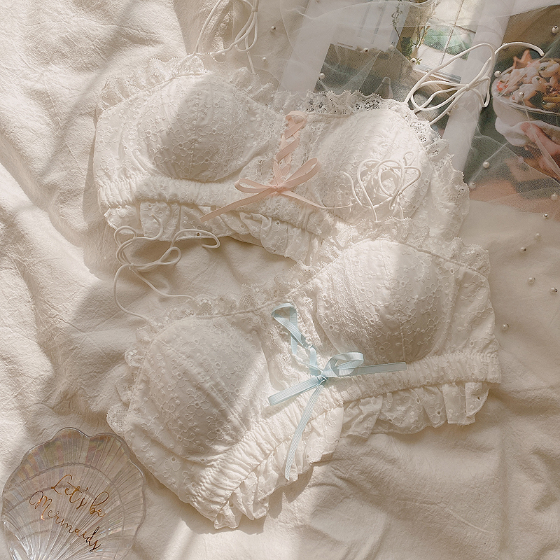 Fresh Teenage Girl Day Ensemble Pure Cotton No Steel Ring Underwear Suit Lingerie Girl Brief Butterfly Knot Strap Half A Cup Lingerie Woman