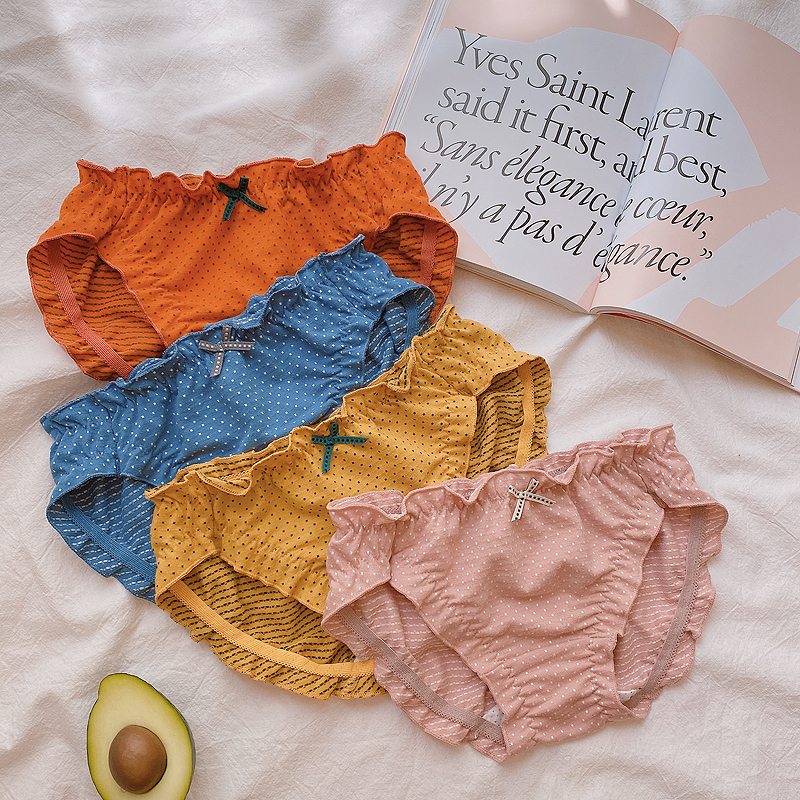 Day Ensemble Teenage Pants Cute Wave Dot Pure Cotton Breathable Minima Sweet Mid-Waist Comfort Shorts Female Poplar Ton Tons