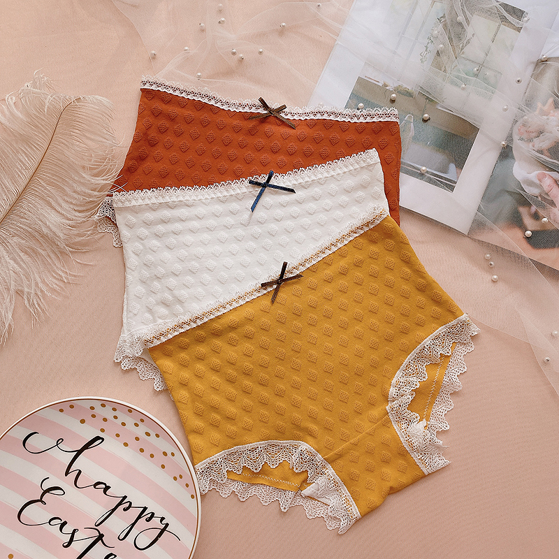 Day Department Brief Lace Adolescent Girl Pants Sweet and high waist pure cotton jacquard underpants bag Hip Breathable Shorts Autumn Winter New