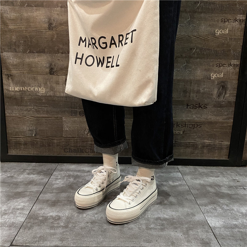 Qiqi Master's 2021 summer new thick-soled canvas shoes women's ulzzang all-match student white shoes women
