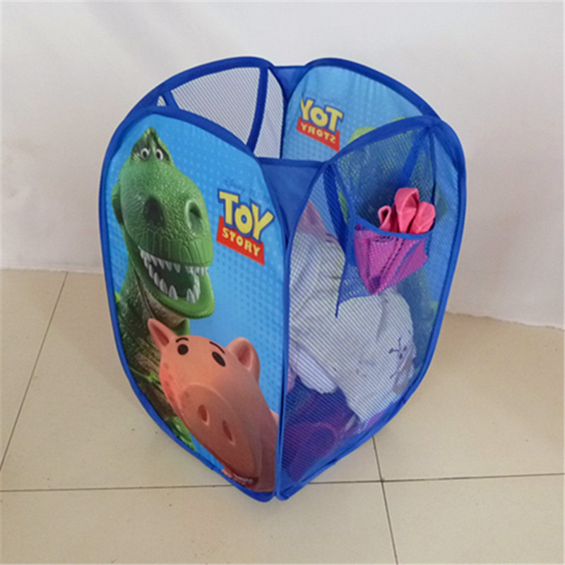 Large foldable storage basket household bathroom laundry basket two nets two cloth printed children's toys clothing storage basket