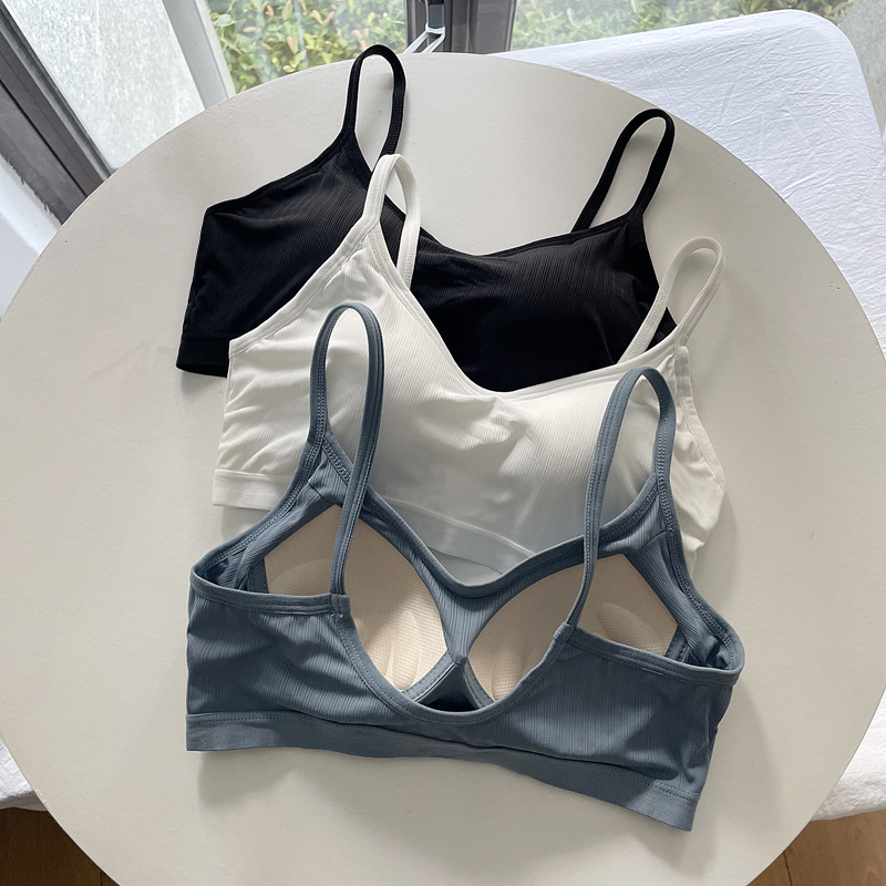 Summer white ice silk without marks with chest cushion bra small harnesses vest style beating bottom sports lingerie women wrap breasts-Taobao