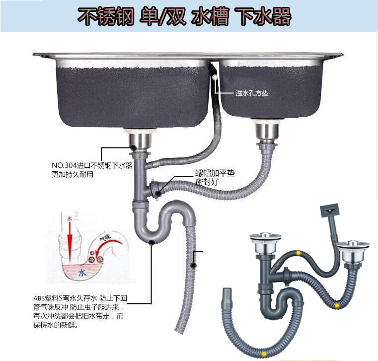 Kitchen sink sink drain pipe Pipe fittings Sink Double sink Sink sink sink drain pipe set
