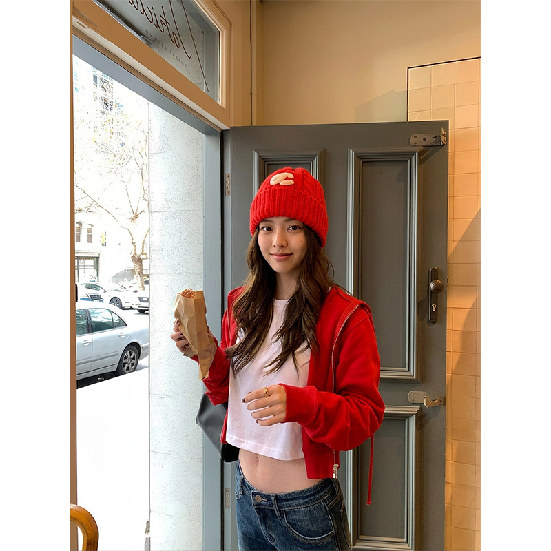 Tomatosister "Red Hooded Short Sweatshirt Early Autumn Loose Casual Jacket for Women Tomatosister "Red Hooded Short Sweatshirt Early Autumn Loose Casual Jacket for Women