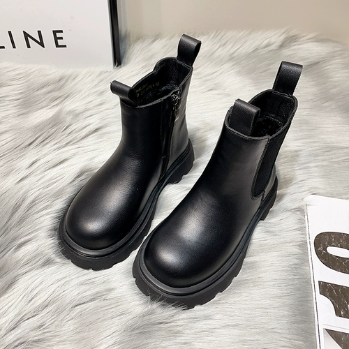 Детские кожаные ботинки, сапоги для черной кожи, воловья кожа, средней длины, тренд сезона