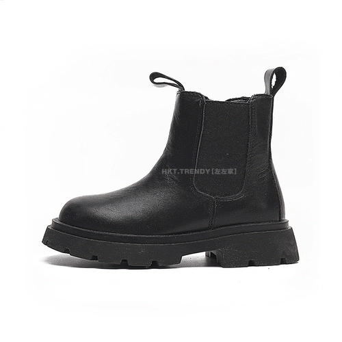 Детские кожаные ботинки, сапоги для черной кожи, воловья кожа, средней длины, тренд сезона