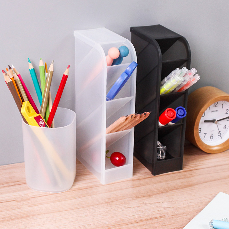 Slant-in pen holder Female ins Creative transparent matte macrophone Desktop pen holder Storage box Student office stationery