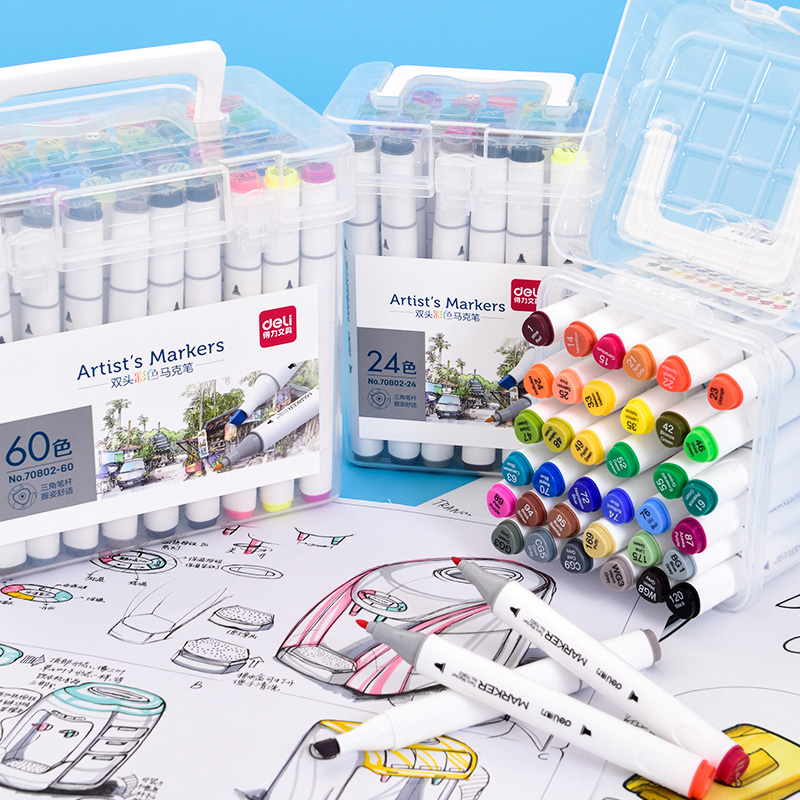 Deli Marker Set Students use 24 color, 36 color two-headed watercolor pens and 48 color children's art to draw graffiti