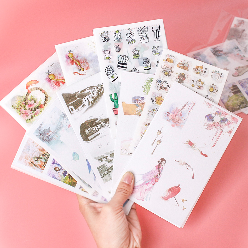Hand book sticker material fresh and paper glue hand book sticker Korean cartoon cute character diary set