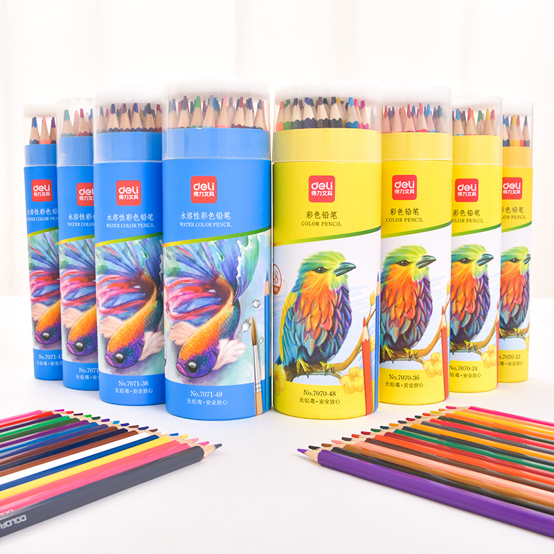 Deli color pencil Oily color pencil for elementary school students 48 color water-soluble 24 color pen 36 color painting children fill color