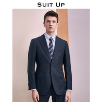 Wool suit suit mens Tibetan blue dark stripes professional dress fashion casual dress wedding groom suit man