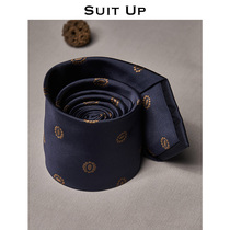 Dark blue floral tie male business leisure Korean fashion English style hand-free 8CM tie groom wedding