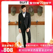 Suitup phù hợp với bộ đồ nam phù hợp với ba mảnh màu đen chú rể váy cưới Slim phù hợp với nam giới - Suit phù hợp