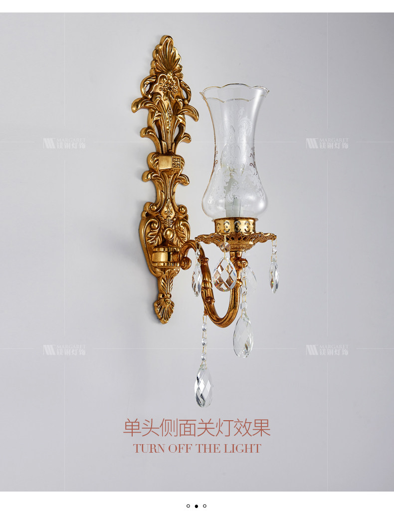 Бра 法式轻奢客厅电视墙灯欧式别墅楼梯卧室床头灯背景墙水晶全铜壁灯 Yi Han
