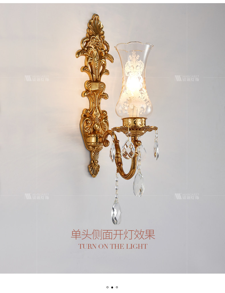 Бра 法式轻奢客厅电视墙灯欧式别墅楼梯卧室床头灯背景墙水晶全铜壁灯 Yi Han