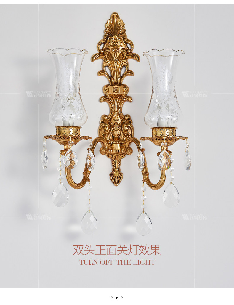 Бра 法式轻奢客厅电视墙灯欧式别墅楼梯卧室床头灯背景墙水晶全铜壁灯 Yi Han