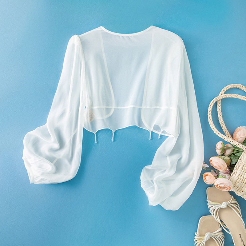 Summer Thin Silk Sun Protection Shirt for Women, Short Mulberry Silk Long-Sleeved Top, Small Cardigan to Wear with a Suspender Skirt