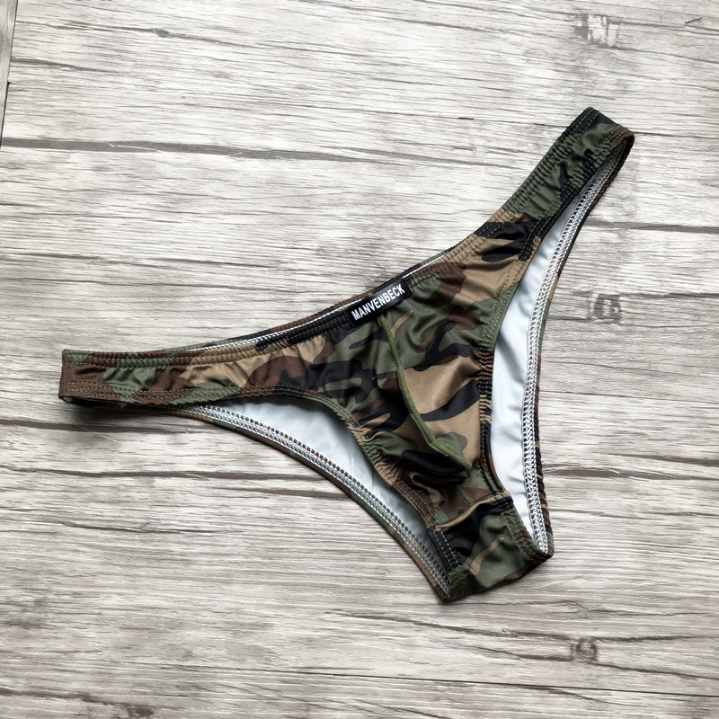Manvenbeck Đồ lót nam Sexy Bikini Ngụy trang Màu xanh lá cây nhỏ Tam giác thấp Eo Nam U Lồi nửa Gói Quần lót hông các loại quần lót nam