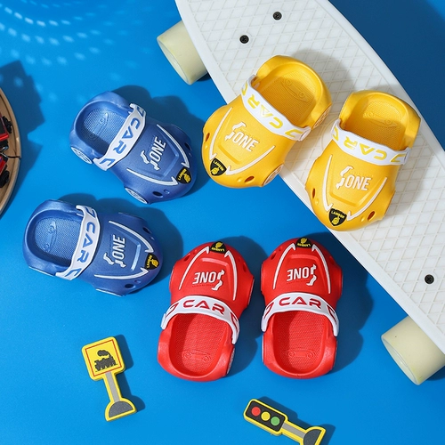 Детские летние мультяшные тапочки для мальчиков, нескользящие сандалии