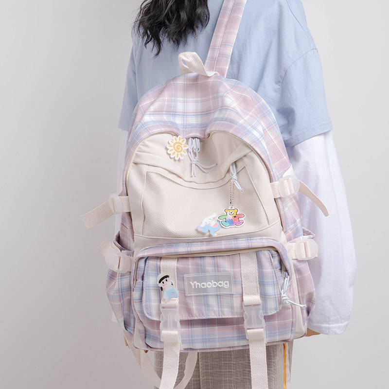 Japanese plaid schoolbag large-capacity backpack backpack female students Korean version of ins college style 2022 new all-match