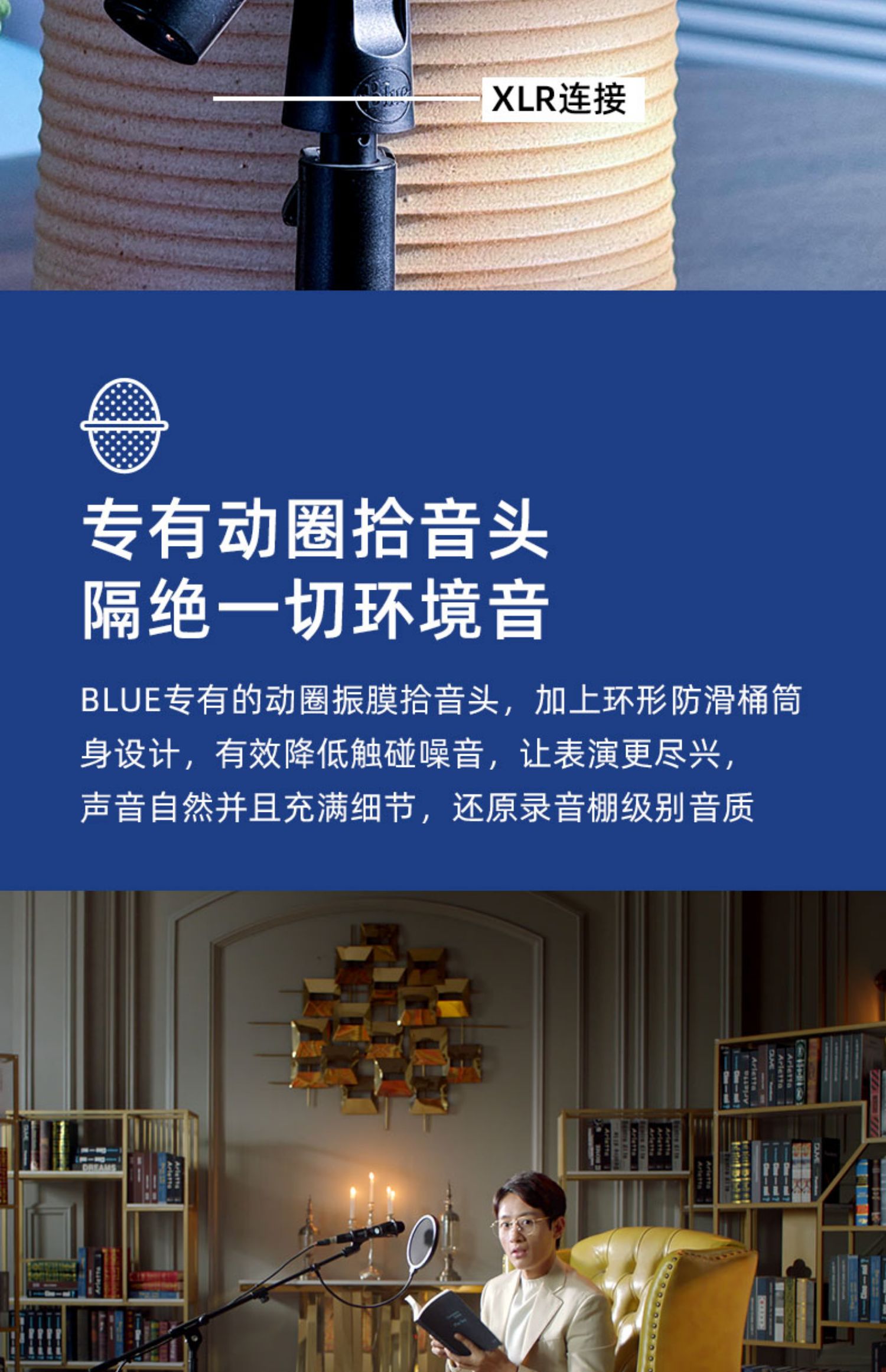 Blue E100i 迷你麦克风话筒直播K歌大振膜录音有声书动圈插图5
