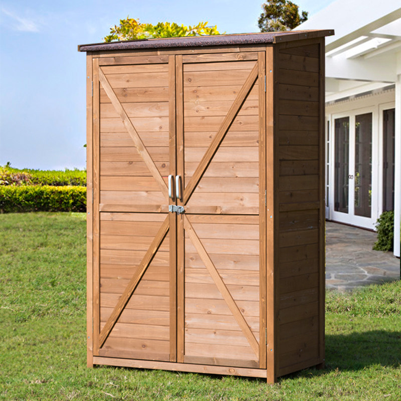 Outdoor Solid Wood Containing Cabinet Containing box Garden Courtyard Cabinet Mop Turner Tool Cabinet Rain Protection Sunscreen Double Door