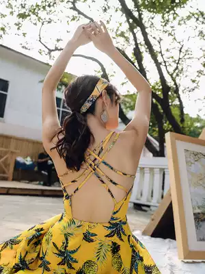 Sanya beach skirt 2021 new female summer suspenders Super fairy backless dress Bohemia seaside holiday dress