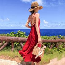 Red dress female super fairy Sanya travel photo clothes travel seaside beach beach dress long dress summer