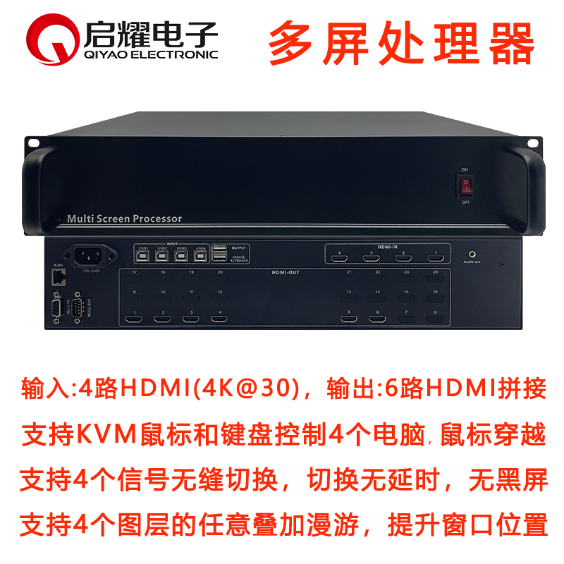 High-definition image processor 4K video splicing superimposed roaming open window 6-way 6 picture KVM mouse crossing-Taobao