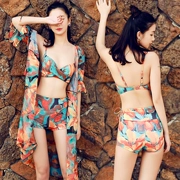 Bộ đồ bơi nữ ba mảnh 2018 mới hot mùa xuân chia đôi bikini đôi ngực nhỏ che bụng là áo tắm mỏng lưới màu đỏ