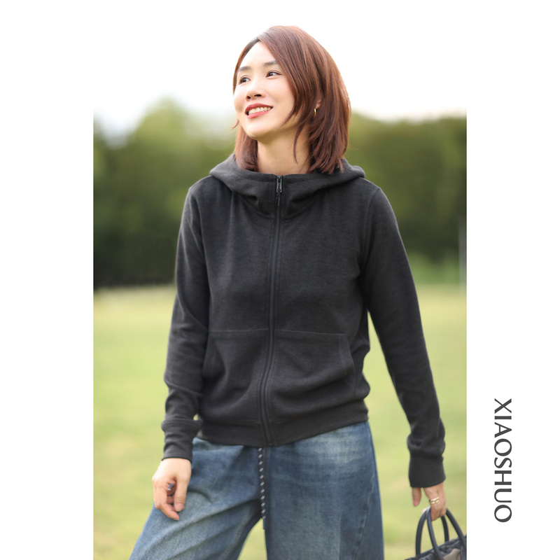 Xiaoshuo Double-Sided Thermal Fleece with Silk and Sheep Wool, Loose Casual Versatile Age-Reducing Hooded Sweatshirt Jacket for Women in Autumn Xiaoshuo Double-Sided Thermal Fleece with Silk and Sheep Wool, Loose Casual Versatile Age-Reducing Hooded Sweatshirt Jacket for Women in Autumn