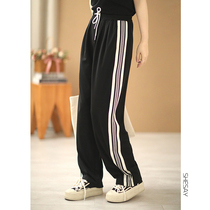 Xiao said type of hymn display slim leg length ultra 100 lap side strip Coloured black Pants Casual Pants Tugging Pants Long Pants