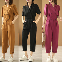 Xiao said Shot High sense Double-row buttoned suit style collection waist one-piece pants 90% Pants Loose and Thin Summer Thin